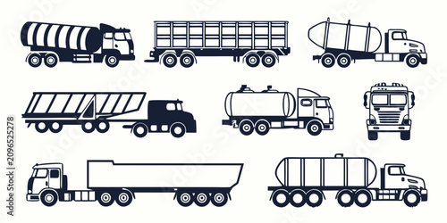 Photos Black and white line collection of trucks and delivery vehicles