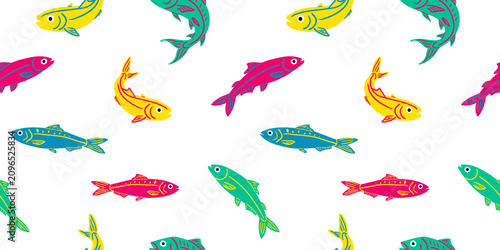 Canvastavla minimal hand drawn small fish seamless pattern on crisp white background for bab
