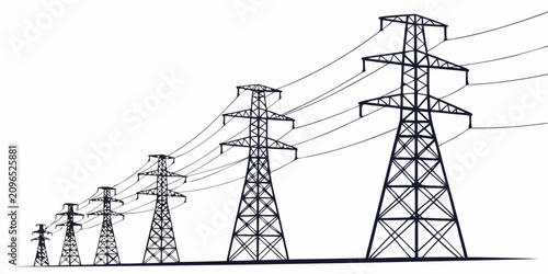 Tableau sur toile High-voltage electric transmission towers against white background