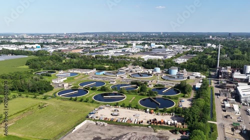 Aerial view of a wastewater treatment plant facility