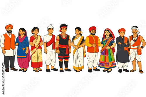 Indian Community Lifestyle Characters in Regional Clothing Collection