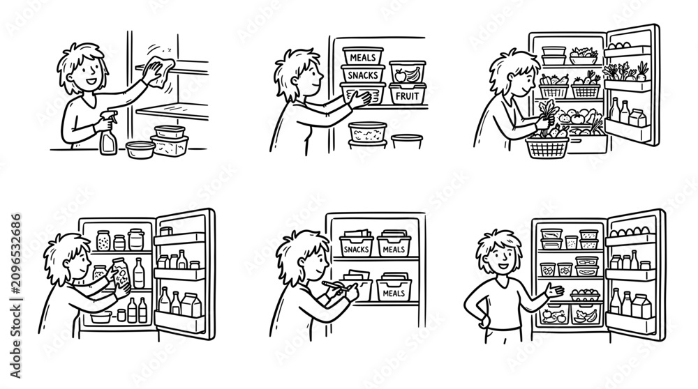 Obraz premium Person organizing and cleaning a refrigerator with food storage containers