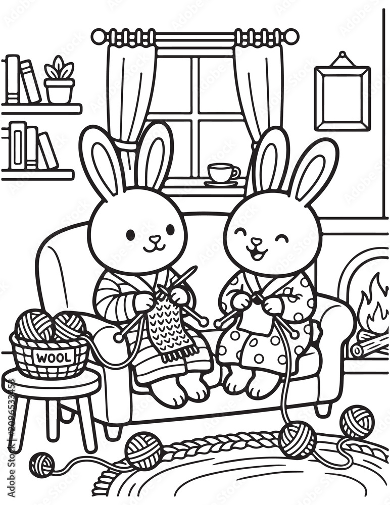 Fototapeta premium Cozy Friends coloring pages