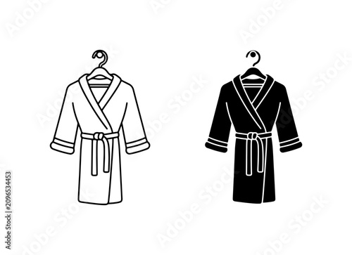 Принти на полотні Bathrobe Icons, White and Black Robe Designs, Cozy Loungewear Vector Graphics
