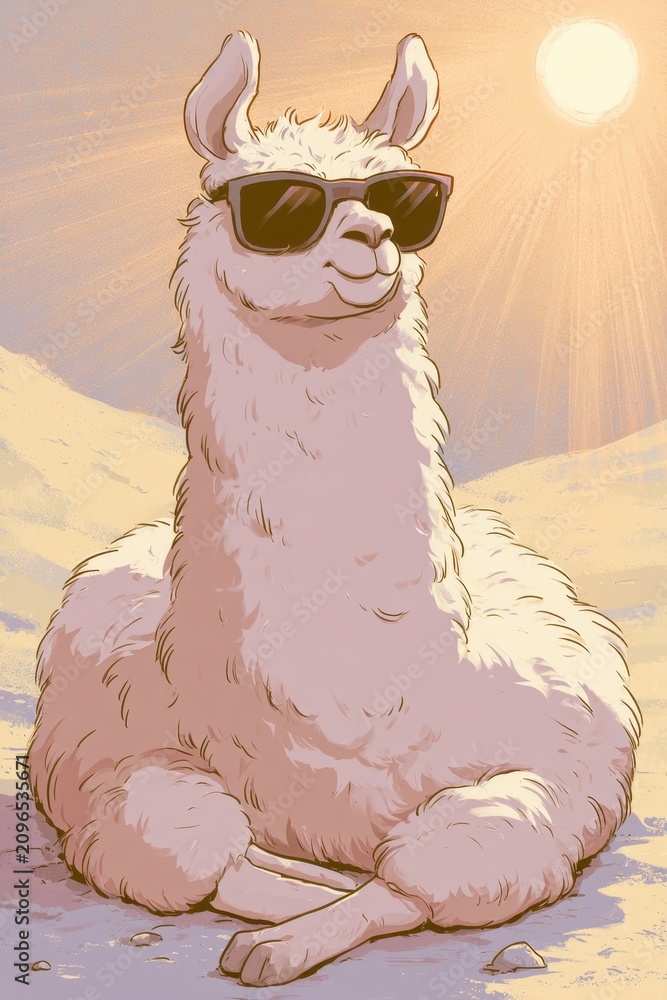 Fototapeta premium Chill Llama Artwork: bright, pastel tones and a drama-free, cheerful personality