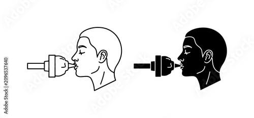 Quadro su tela Medical Spirometer Test Icon, Person Blowing into Device, Respiratory Health Che