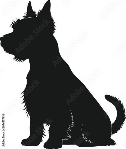 Картината върху платно Scottish Terrier Silhouette: A striking black silhouette of a Scottish Terrier sits patiently, showcasing its distinctive wiry fur and alert posture, a classic representation of this beloved breed
