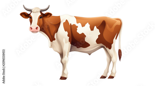 Brown and White Cow on transparent white background