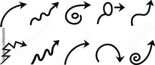 Trendy wavy arrow growth concept for business success. Dynamic curved line progress symbol with target and spiral design elements.