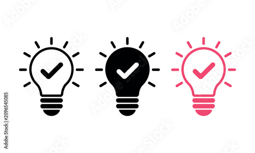 Three light bulb icons with checkmark symbols in different colors