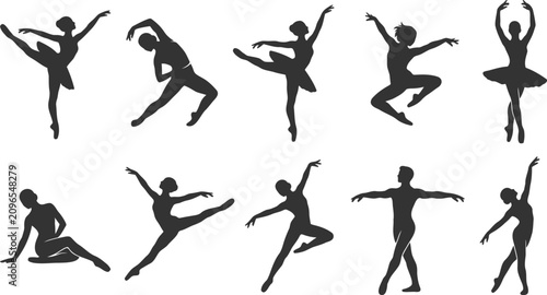 Valokuva Ballet dancers in graceful poses vector silhouette collection
