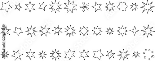 Collection of hand drawn star shapes and doodles on white background 
