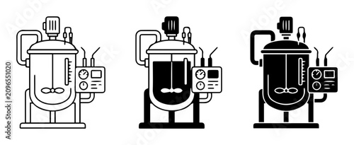 Industrial Bioreactor Icons, Fermentation Tank Vector Set, Chemical Reactor Equipment