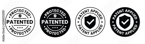 Bild auf Leinwand Patented And Patent Applied Seals Black Vector Illustrations On A White Backgrou