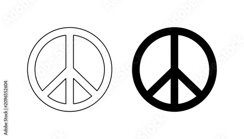 Photos Peace Symbol Vector Icons, Black and White Outline, Anti-War Movement Graphic