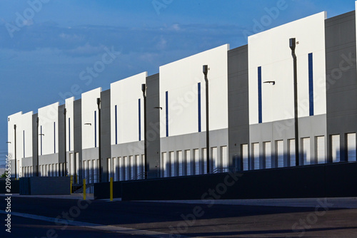 Recently completed industrial warehouse complex, representing modern logistics infrastructure, commercial distribution facilities, and large scale industrial real estate development