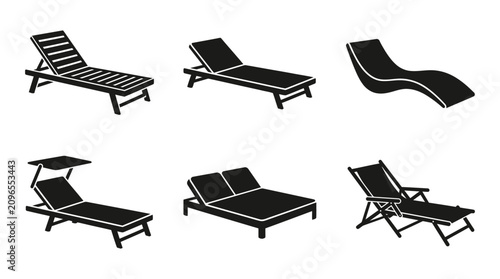 Schilderij op canvas Assorted Deck Chair Silhouettes On White Background Silhouette