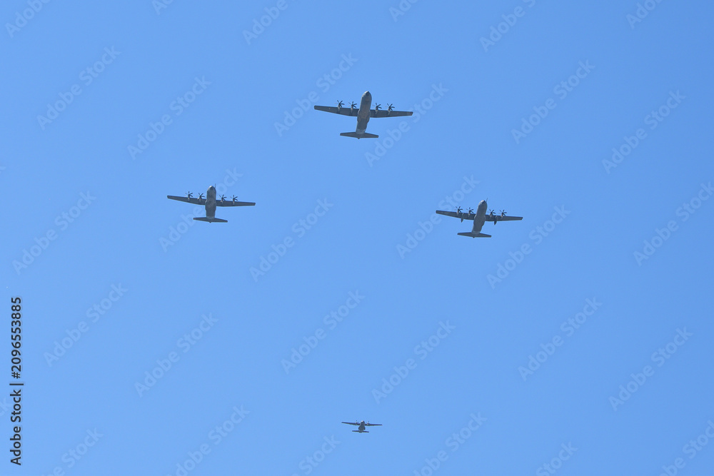 Fototapeta premium French Air Force aircraft formation during Bastille Day rehearsal in Paris, France, July 9, 2026