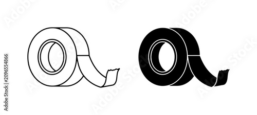 Rolls of Tape, Adhesive Tape Icons, Office Supplies, Black and White Vector Graphics