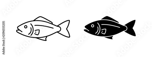 Fish Icons, Outline and Silhouette, Seafood and Aquatic Life Symbols