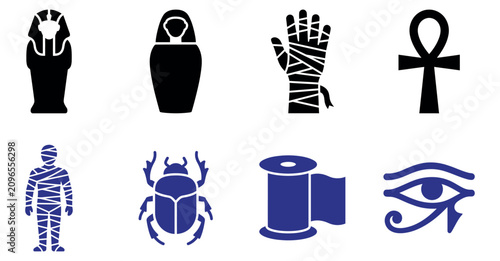 Schilderij op canvas Set of ancient egyptian symbols and mummy icons including ankh scarab and burial