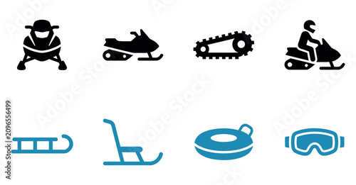 Foto Set of winter sports icons including snowmobiles snow sleds and goggles for extr