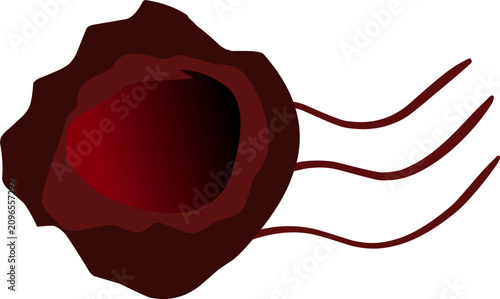 Konstfotografi red wax seal, Illustration of a dark red wax seal stamp with wavy postmark lines on a white background