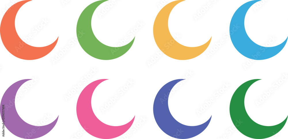 Fototapeta premium Colorful crescent moon icons set vector