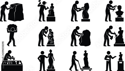 Canvastavla Sculpting And Handling Pictograms Black Silhouette Collection On White Backgroun
