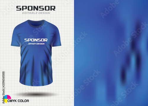 Blue sports jersey mockup with abstract gradient pattern for sublimation