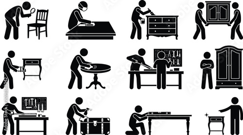 Photos Furniture restoration silhouettes on a white background