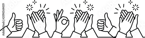 Konstfotografi Line drawing of several hands clapping and giving thumbs up in approval and appr
