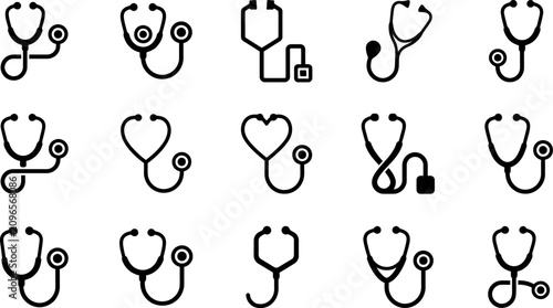 Bild auf Leinwand Diverse collection of medical stethoscope icons in black and white