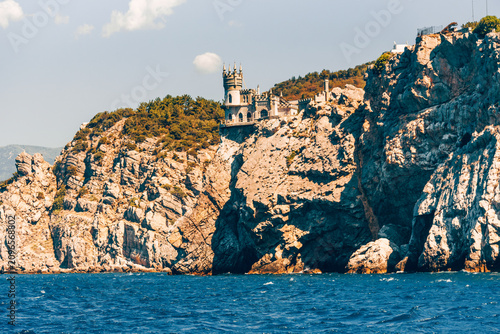 Konstfotografi Yalta, Crimea, 6 August 2020, Swallow Nest Palace on cliff overlooking Black Sea