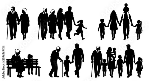 Photos Diverse Family Silhouettes Collection, Multi-Generational Groups, Parents and Ch