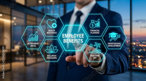 Employee benefits concept illustrating indirect and non-cash compensation for staff retention.