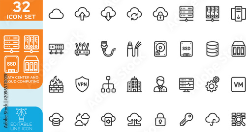 Foto Data Center and Cloud Computing Icon Set