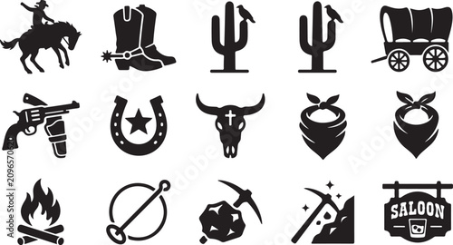 Canvastavla Collection of black silhouette depicting wild west themes including cowboys, sta