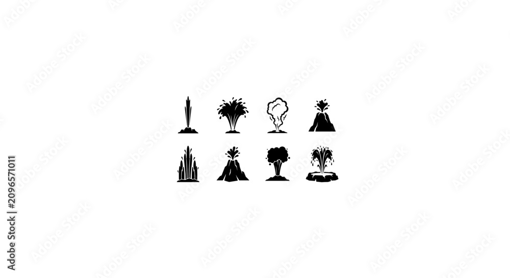Obraz premium Collection of 8 Silhouette Icons: Monument, Tree, Lightbulb, Volcano, Castle, Elephant, Abstract Shapes, Vector Graphics for Design