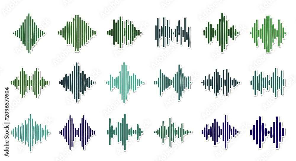 Fototapeta premium Vibrant Abstract Soundwave Patterns with Geometric Shapes for Music Visualization, Audio Branding, Digital Art and Creative Design Projects