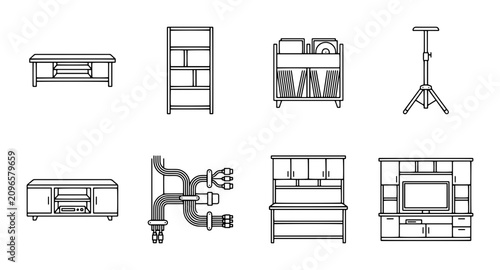 Fotografija Vector Furniture Icons: Shelving, Media Units, and Tables for Interior Design