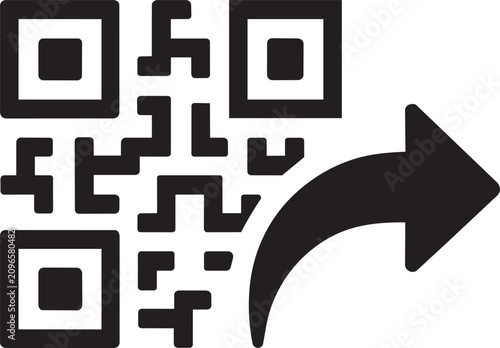 Share scannable barcode qr code with arrow outline icon for minimal cyberspace website app UI graphic design