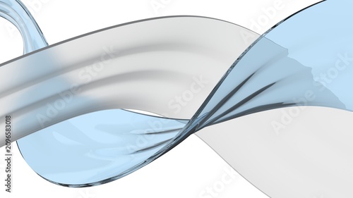 Blue glass and frosted glass flowing shapes twisting around each other - abstract background
