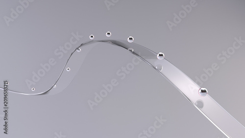 Abstract flowing ribbon with glass balls on it - minimalistic abstract background