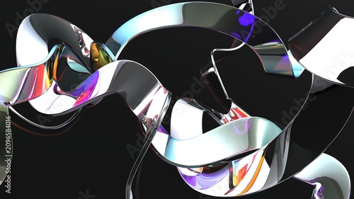 Amazing abstract flowing shapes, metallic shiny ribbon shapes, twisting shapes abstract background template - 3D Illustration
