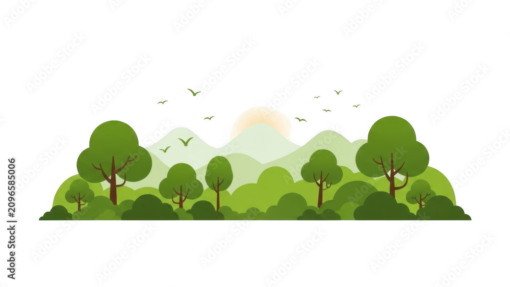 Fototapeta premium Pixel art forest with mountains and sunrise