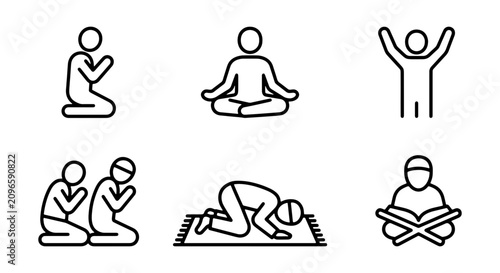 Quadro su tela Islamic prayer icons, Muslim worship symbols, Ramadan meditation figures, Eid wo