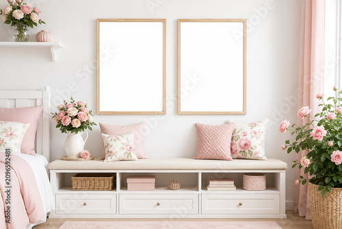 two frame mockup interior of a room with flowers