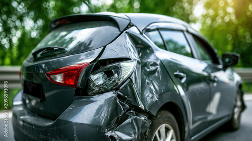 Rear End Collision Damage on Gray Car After Traffic Accident
