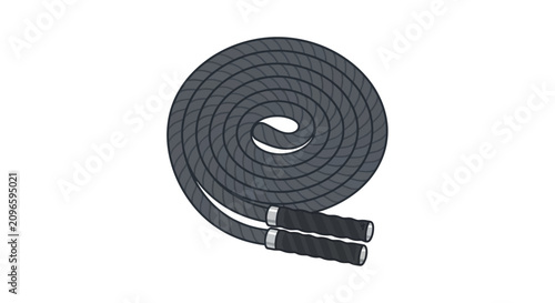 Minimalist vector illustration of a coiled black jump rope for fitness and cardio training isolated on white background